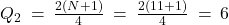 Q_2 \: = \: \frac{2(N+1)}{4} \: = \: \frac{2(11+1)}{4} \: = \: 6