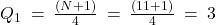 Q_1 \: = \: \frac{(N+1)}{4} \: = \: \frac{(11+1)}{4} \: = \: 3