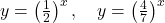 y = \left(\frac{1}{2}\right)^x, \quad y = \left(\frac{4}{7}\right)^x