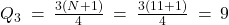 Q_3 \: = \: \frac{3(N+1)}{4} \: = \: \frac{3(11+1)}{4} \: = \: 9