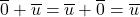 \overline{0} + \overline{u} = \overline{u} + \overline{0} = \overline{u}