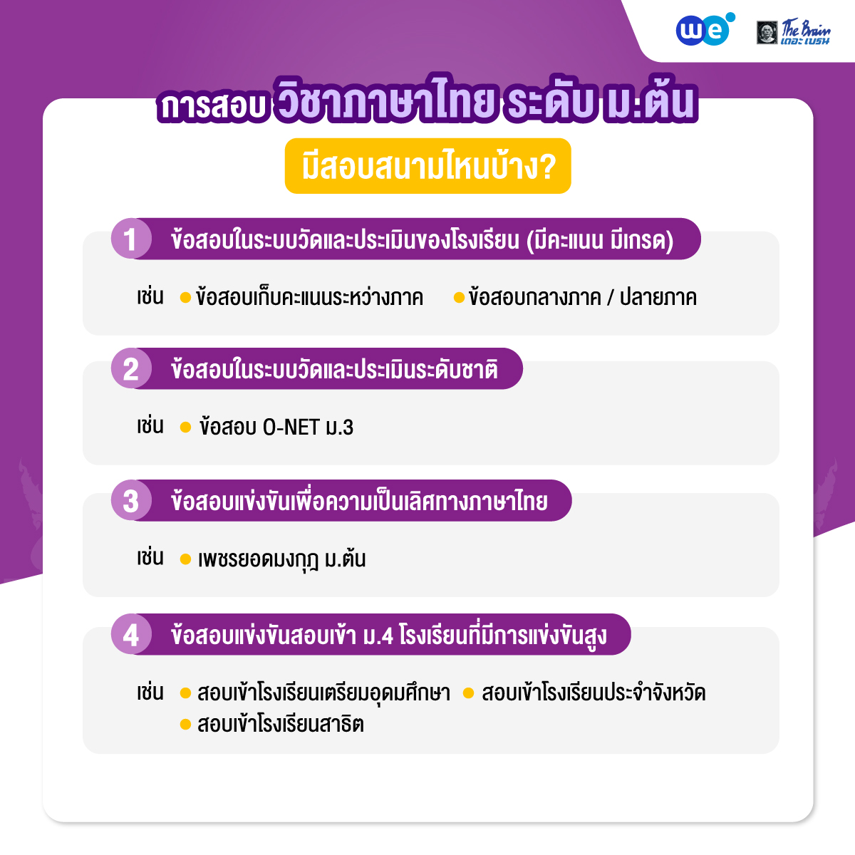 การสอบวิชาภาษาไทย ม.ต้น มีสอบสนามไหนบ้าง?