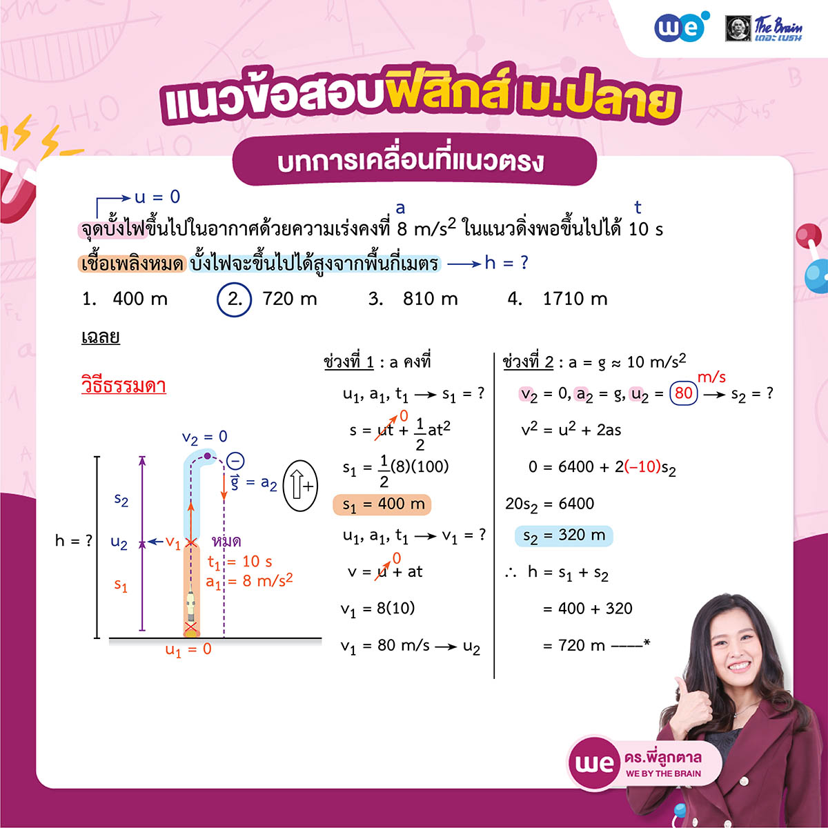เฉลยแนวข้อสอบฟิสิกส์ ม.ปลาย - การเคลื่อนที่แนวตรง (แก้โจทย์ด้วยวิธีธรรมดา)
